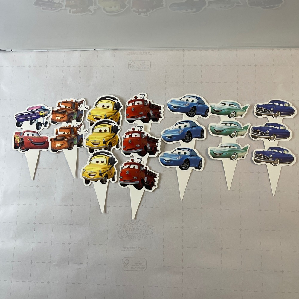 19pc Disney Pixar Cars Cupcake Toppers Lightning McQueen Mater Party Supplies